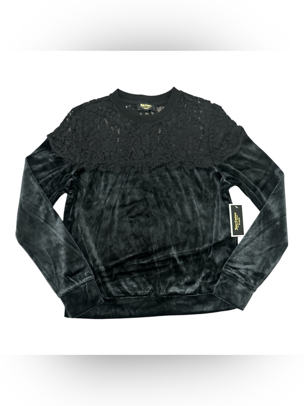 Juicy Couture Black Label Velvet Lace Yoke Long-Sleeve Top